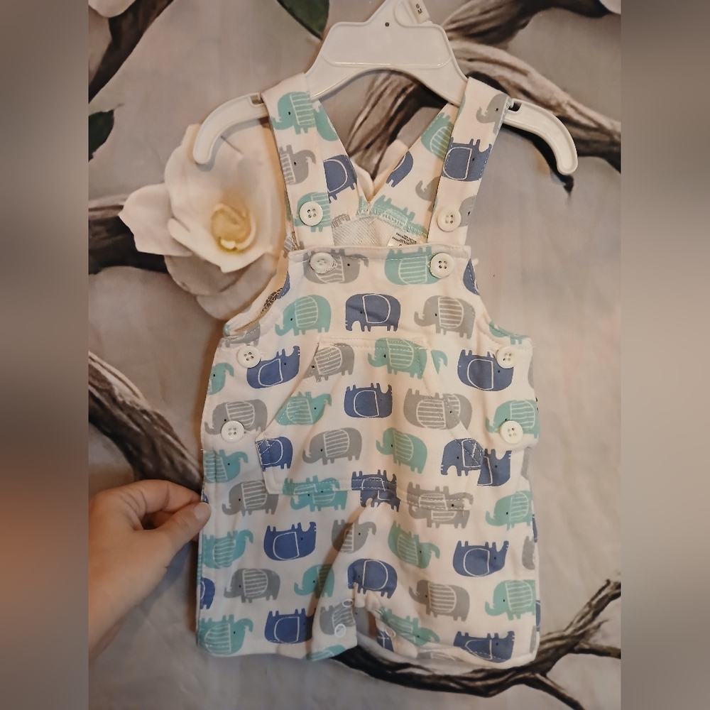 Adorable Elephant Print Baby Overalls